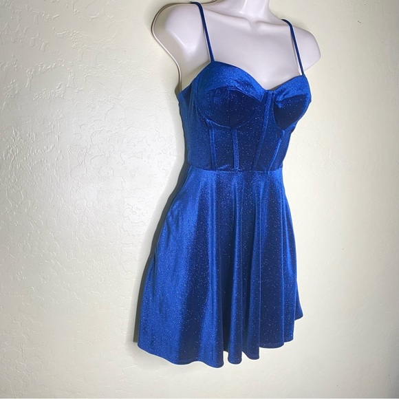 Windsor Blue Velvet Bustier Mini Dress Spaghetti Straps Shimmer Accents Size XS - Picture 7 of 16